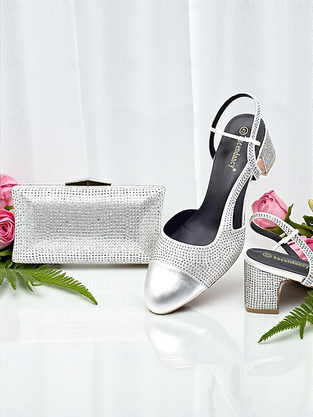 Heel Women's Gold Clutch Block - Sandals Matching and Set