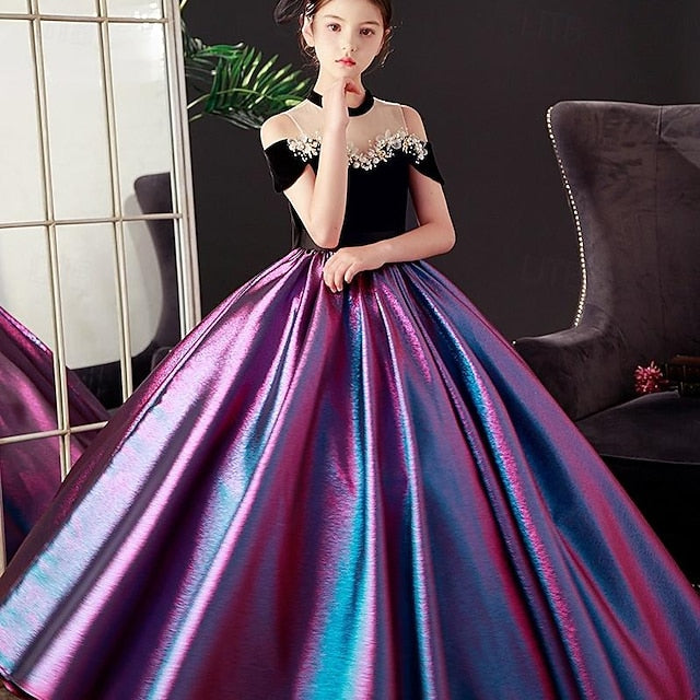 Sleeve Short Solid Party Color Girls' Dress Kids