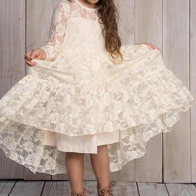 Flower Colored Kids Girl Girls' Long Solid Dress