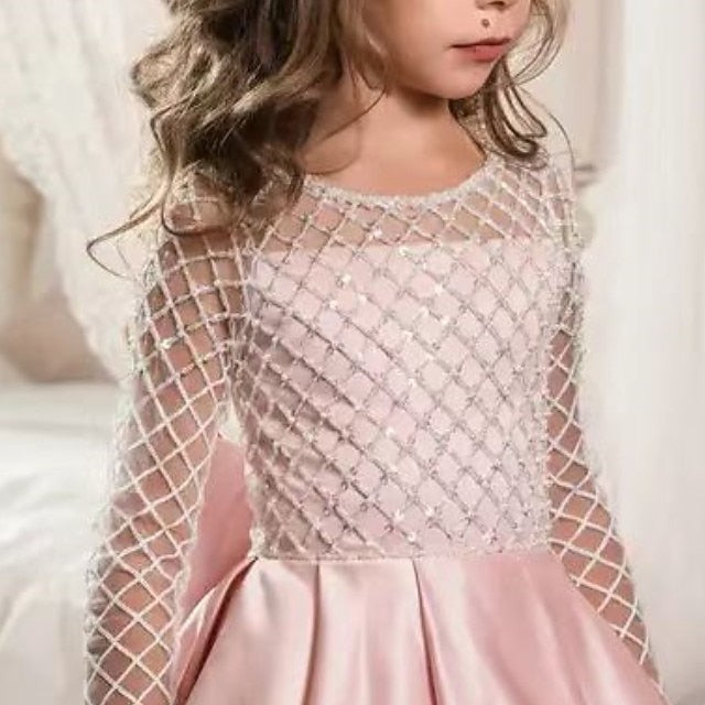 Dress Solid Long Girls' Kids Color Flower Girl Party