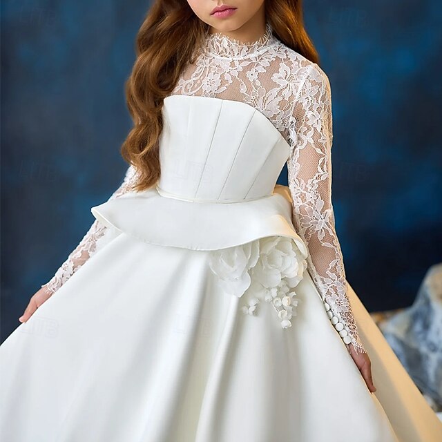 First Girls' Dress Color Solid Communion Party Kids