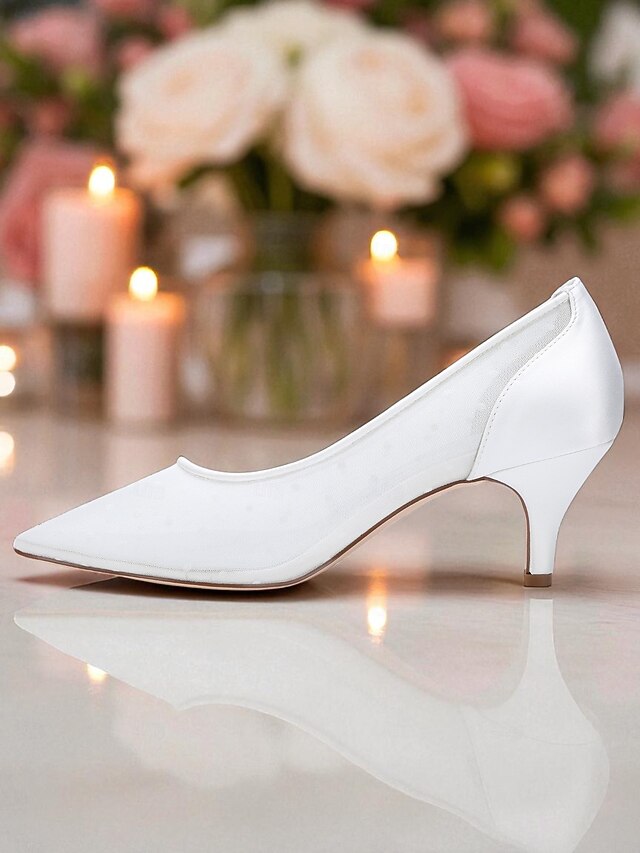 with and Shoes Mesh Low Dot Women's Wedding White Polka