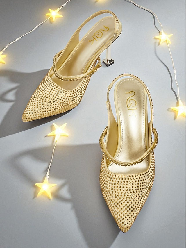 Toe Pointed Women's Rhinestone - Gold Heels Sparkly