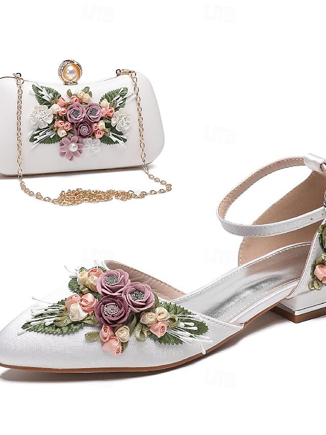 Shoes with – Embroidered Clutch Flat Matching Floral White