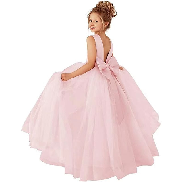 Party Girl Color Solid Dress Flower Kids Girls'