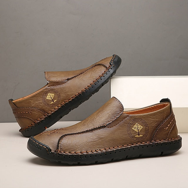 Men's Beige Genuine Faux Leather Moccasins – Handmade