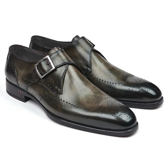 Leather Monk Men's – Faux Strap Brown Classic Shoes