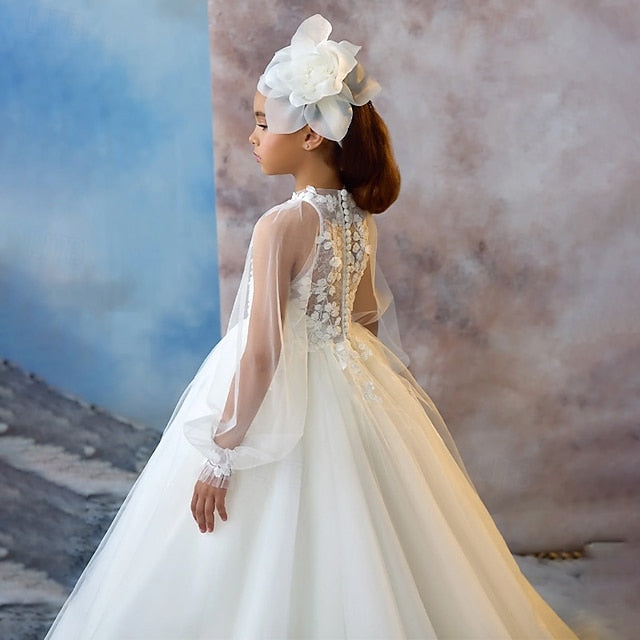 Party Dress Girls' Communion Color Solid First Kids