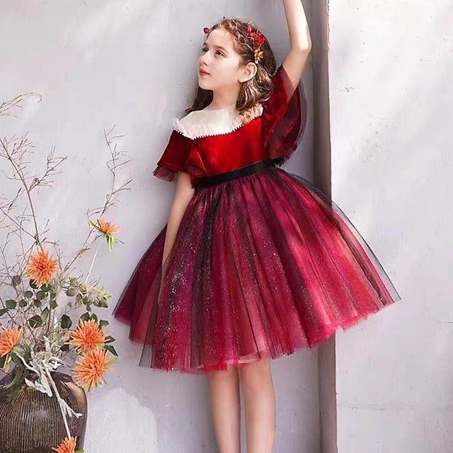 Short Color Party Girls' Flower Kids Dress Solid Girl