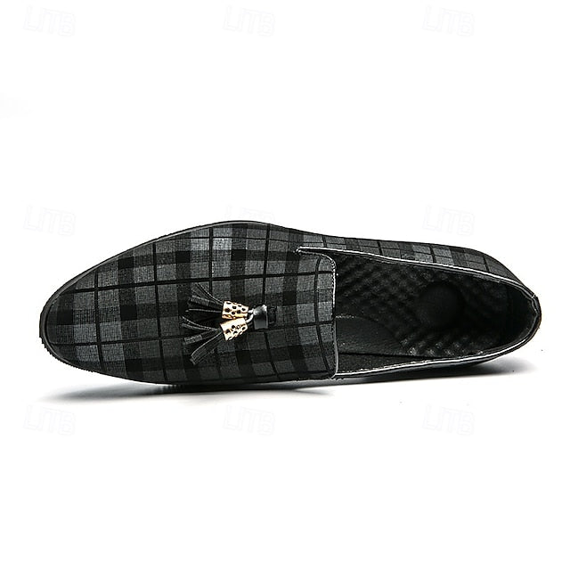 Men's Plaid Loafers with Tassel Decoration – Elegant