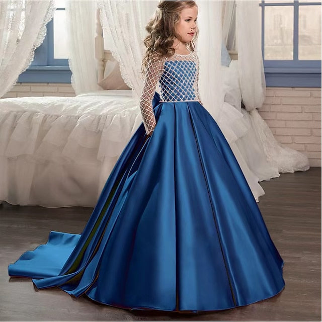 Dress Solid Long Girls' Kids Color Flower Girl Party