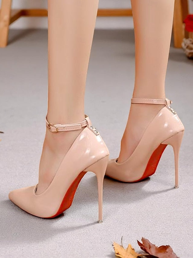 Heels Leather Patent Women's Ankle Stiletto with Black