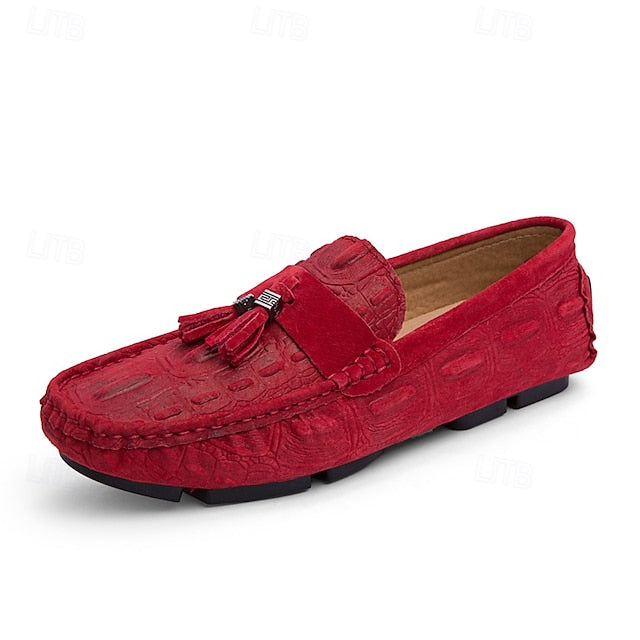 Men's Brown Faux Suede Loafers with Tassel Detail and