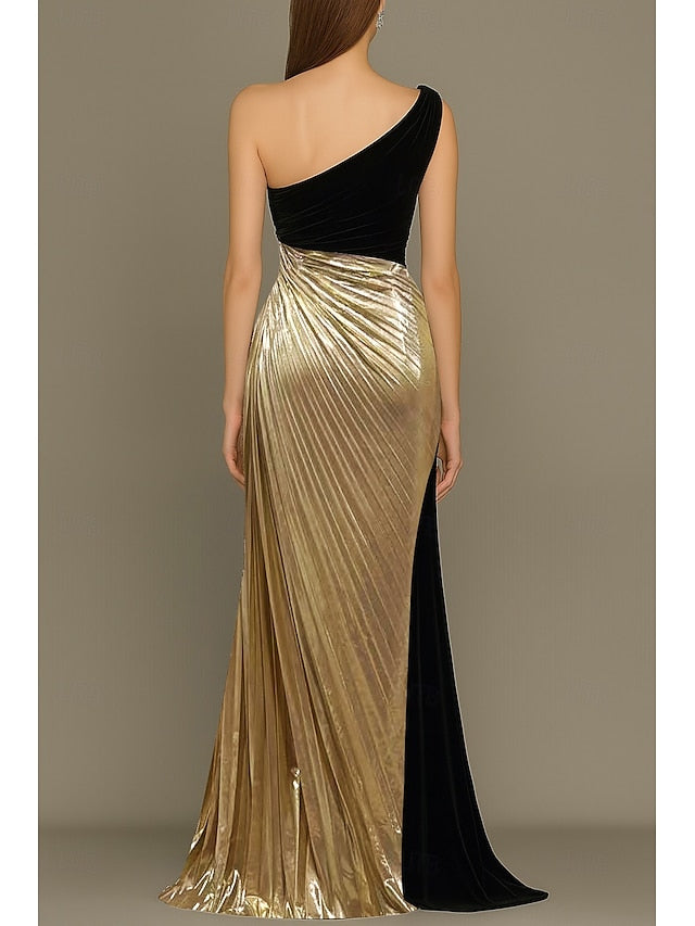 Column Dress Formal Elegant Black Gown Gold Wedding Evening
