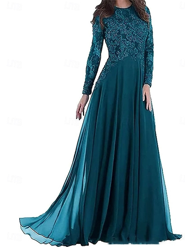 Crew the Neck A-Line Mother of Floor Elegant Party Dress Bride