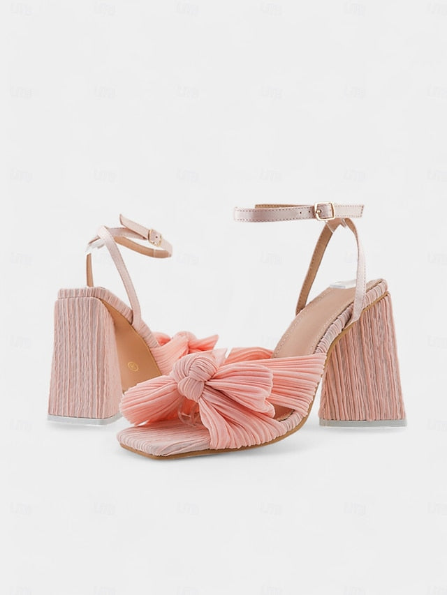 Sandals with Knot Textured Heel Detail and Rose Gold Block