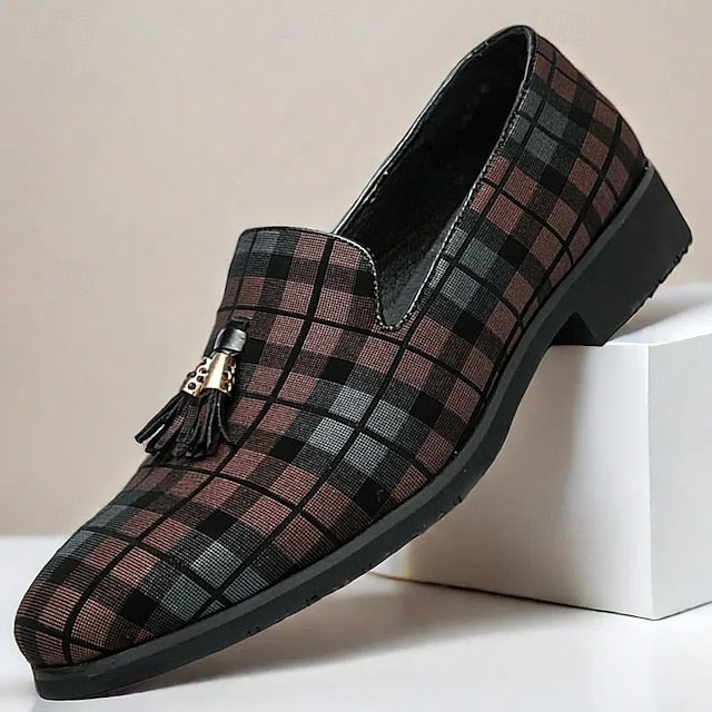 Men's Plaid Loafers with Tassel Decoration – Elegant