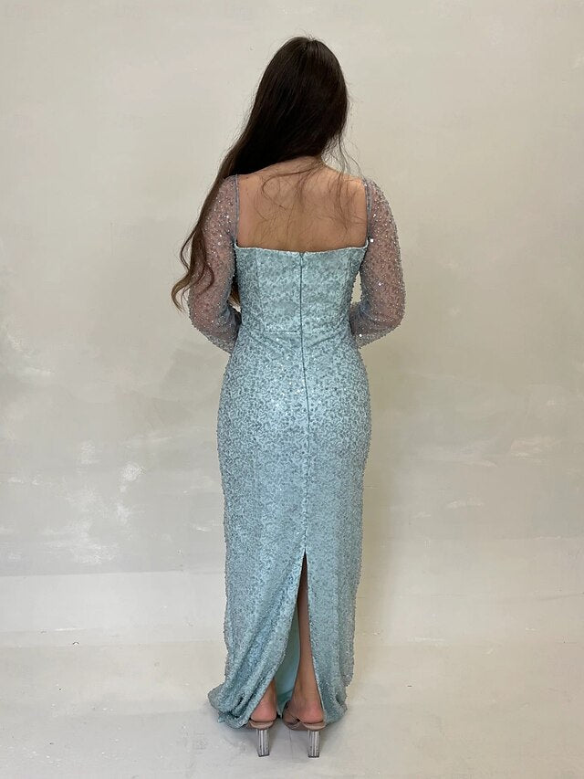 Guest Sequin Evening Dress Wedding Gown Elegant A-Line Formal