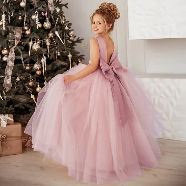 Party Girl Color Solid Dress Flower Kids Girls'
