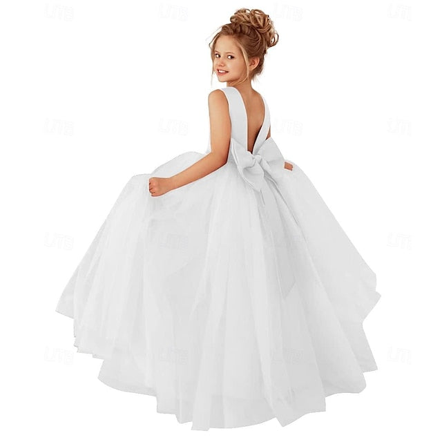 Party Girl Color Solid Dress Flower Kids Girls'
