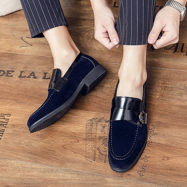 Men's Patent with Loafers Leather and Metal Strap Suede