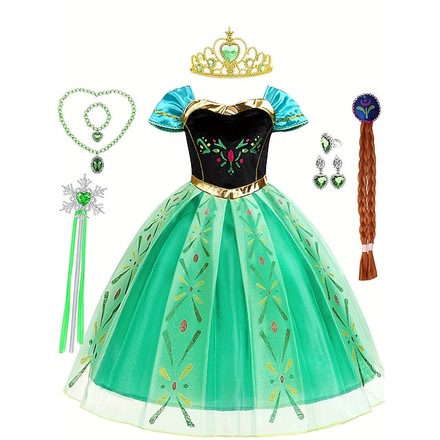 Princess Anna Party Flower Fairytale Frozen Theme Dress Girl