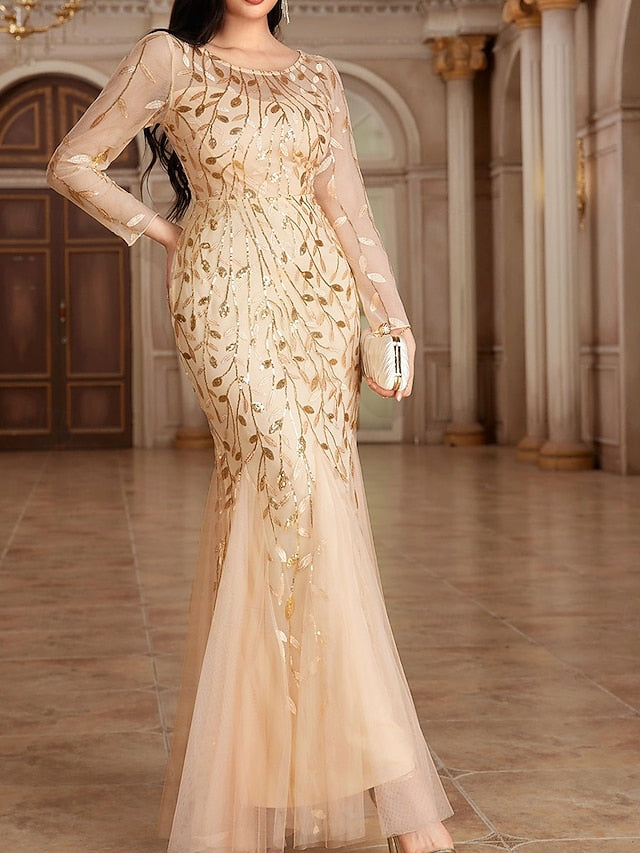 Crew Dress Elegant Neck the Floor Bride of Party Mother