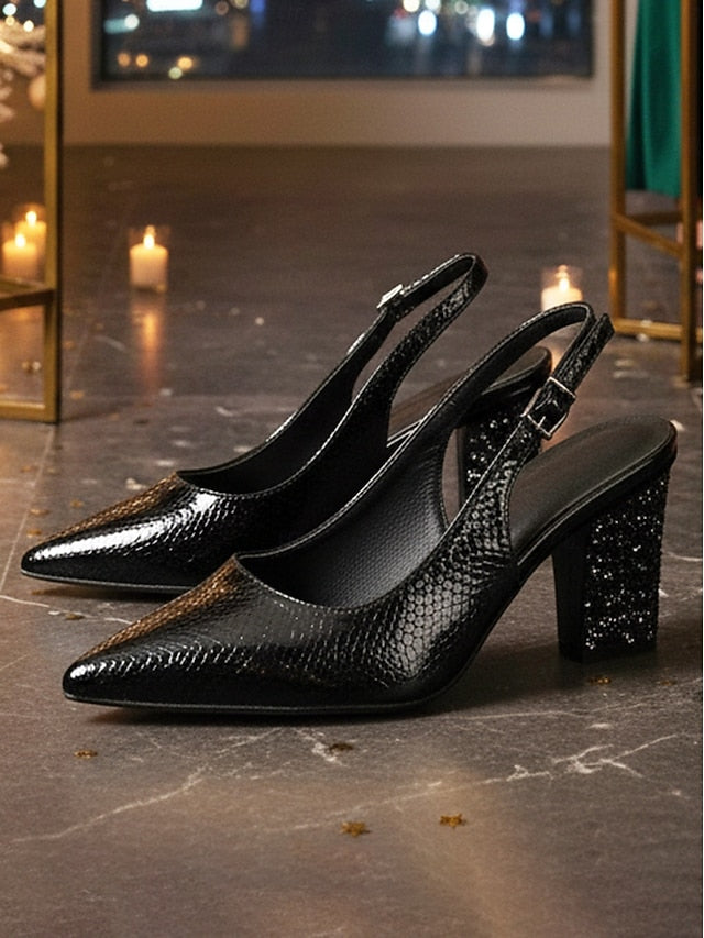 Block - Pointed Gold Pumps Slingback Heel Women's with Toe