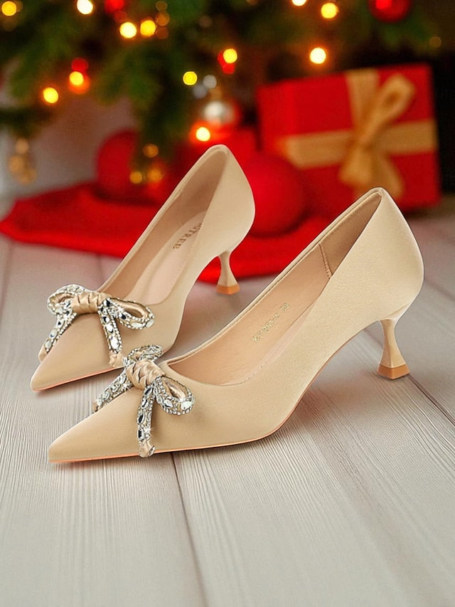 Women's Heels Stiletto Bow Orange Crystal - Pointed with