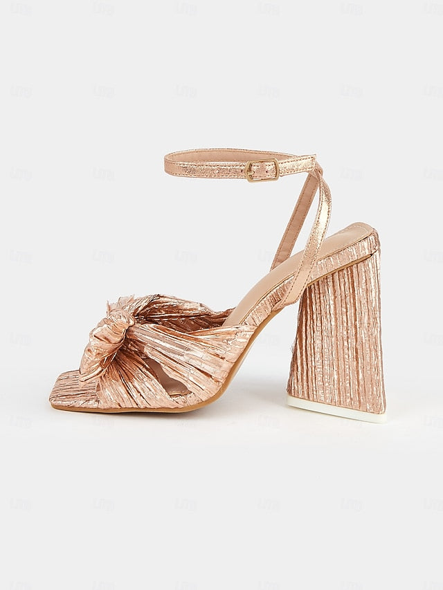 Sandals with Knot Textured Heel Detail and Rose Gold Block