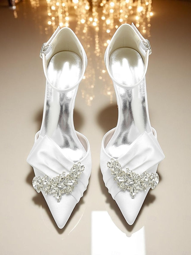 Bow Block Pumps Satin Heel and with Crystal Women's