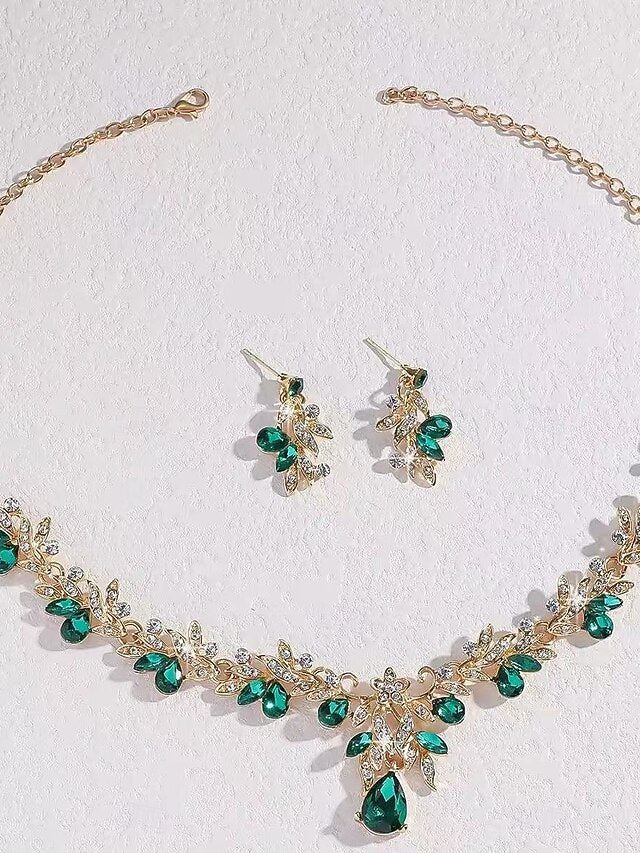 Set Gold Rhinestone - with Teardrop Pendant Jewelry Women's