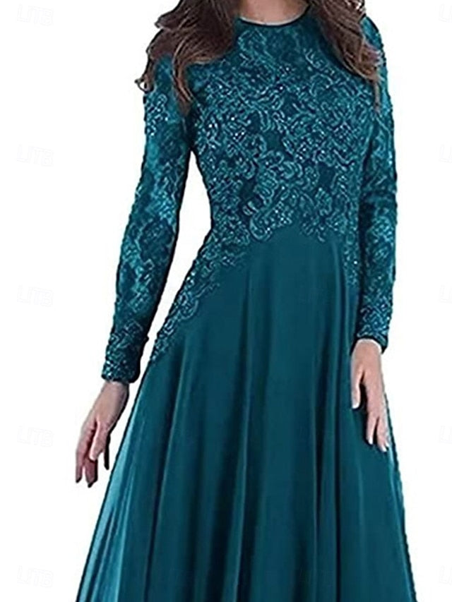 Crew the Neck A-Line Mother of Floor Elegant Party Dress Bride