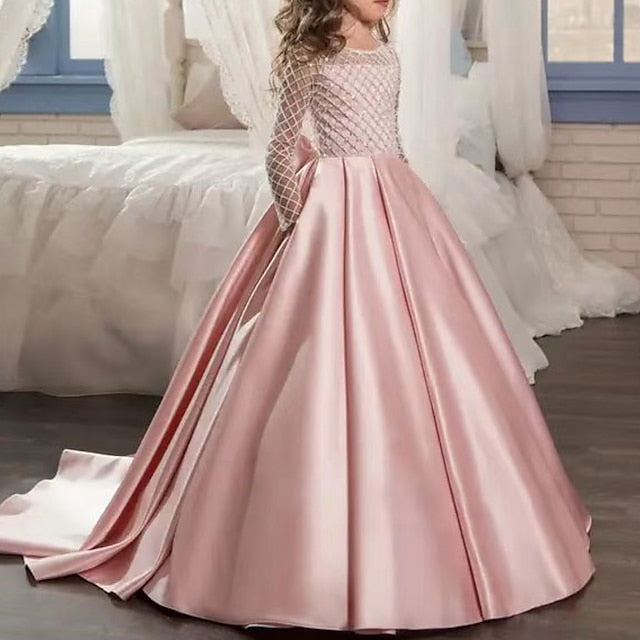 Dress Solid Long Girls' Kids Color Flower Girl Party