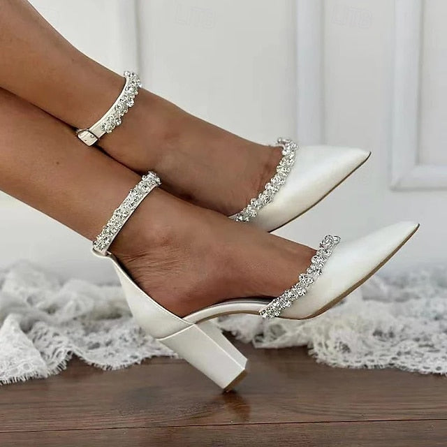 Women's Toe Heel White Block – Wedding Shoes with Pointed