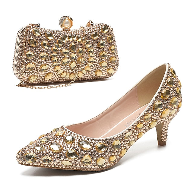Shoes Matching Heel and Crystal-Embellished Kitten Women's