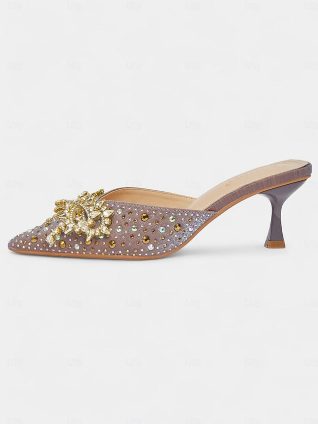 Rhinestone Slip-On Women's Toe Mules Glitter - Pointed