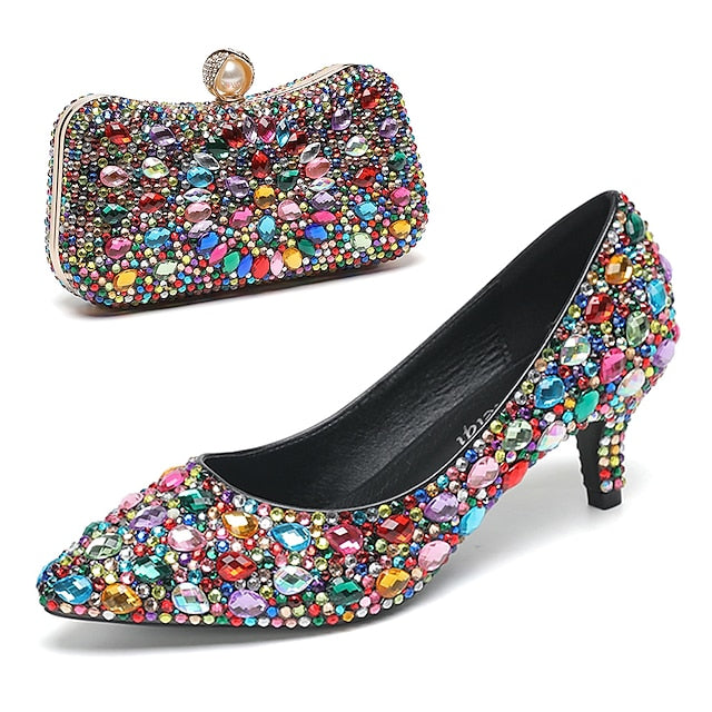 Shoes Matching Heel and Crystal-Embellished Kitten Women's