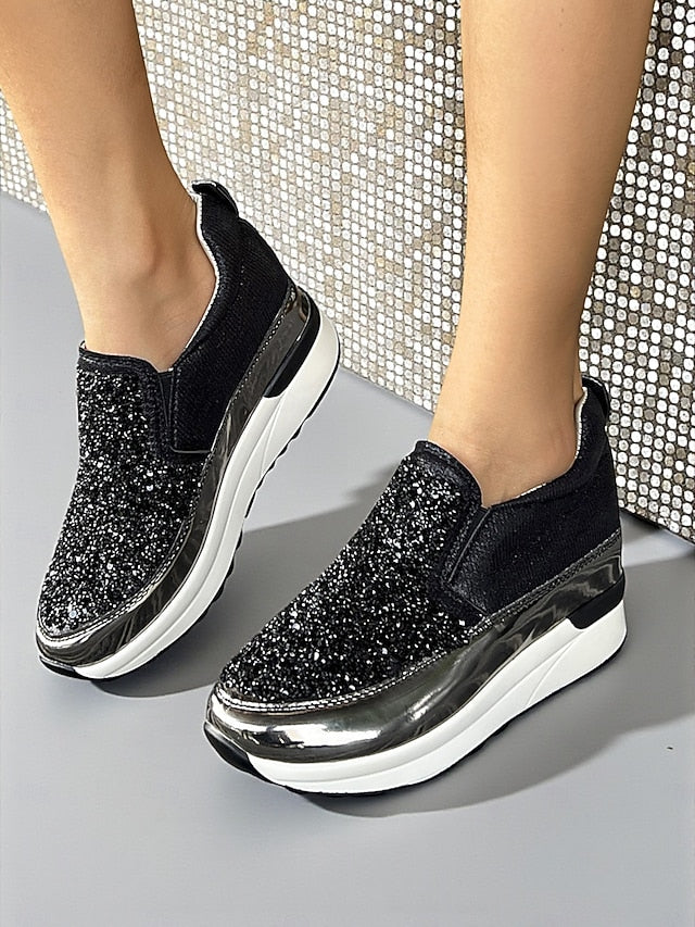with Black Sneakers Glitter Women's Slip-On Metallic