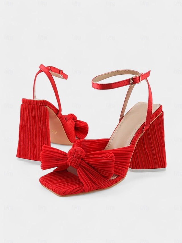 Sandals with Knot Textured Heel Detail and Rose Gold Block