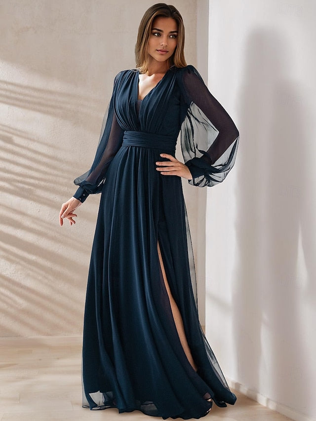 Neck A-Line Length V Mother of Party Elegant Floor the Bride