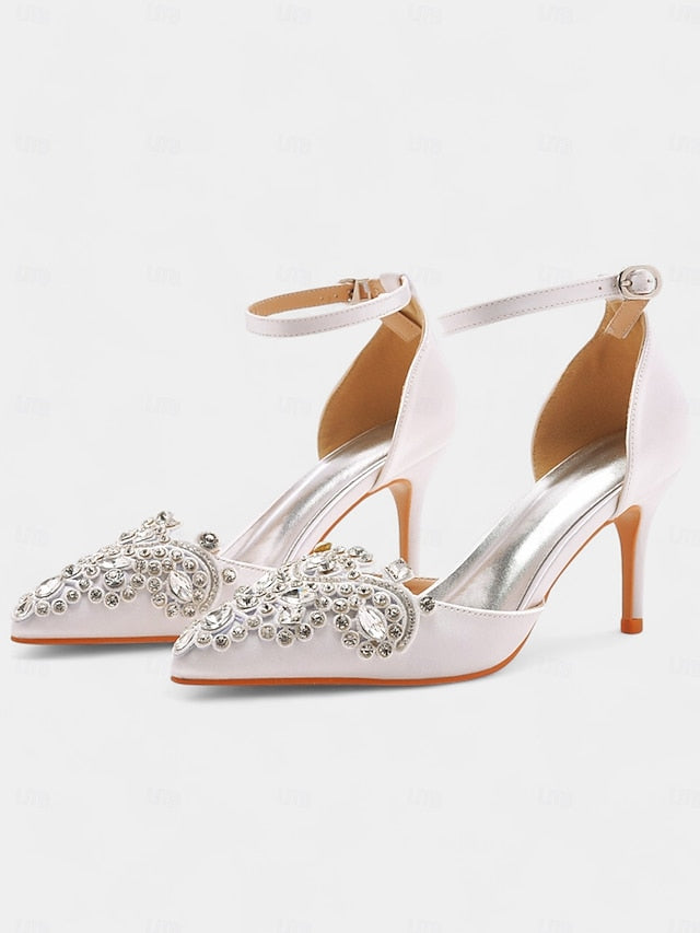 Pointed Satin Green Women's Emerald Ankle – Heels Strap