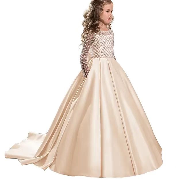 Dress Solid Long Girls' Kids Color Flower Girl Party