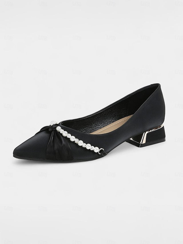 Women's Pointed Flats - Heel Embellished Pearl Low Elegant