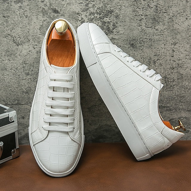 Men's White Crocodile Pattern Casual Sneakers – Stylish