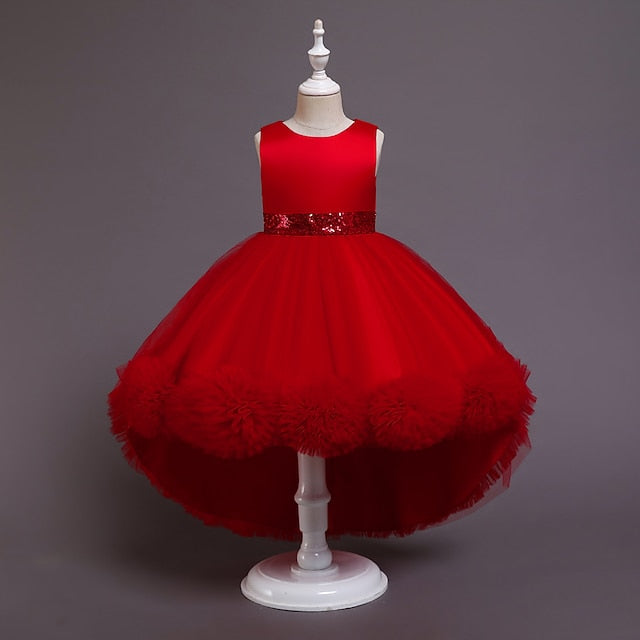 Kids Solid Short Colored Girls' Flower Dress Girl