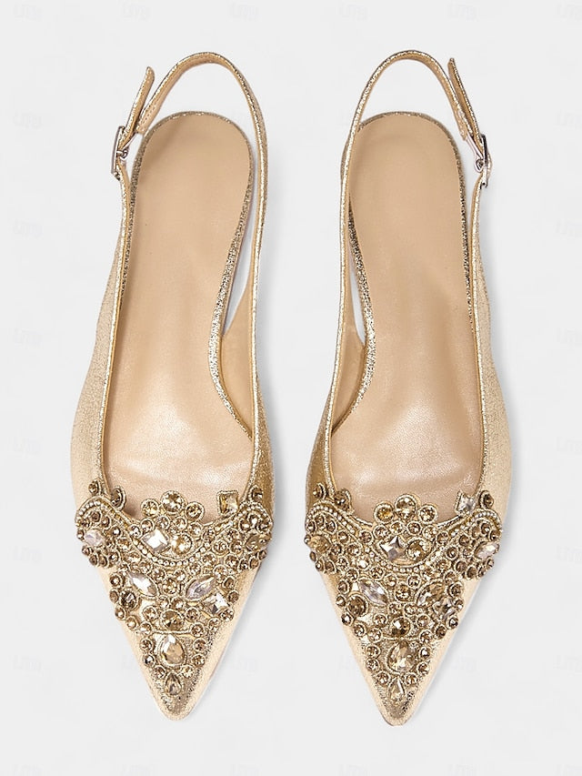 Embellished with Toe Gold Flats Women's Pointed Slingback