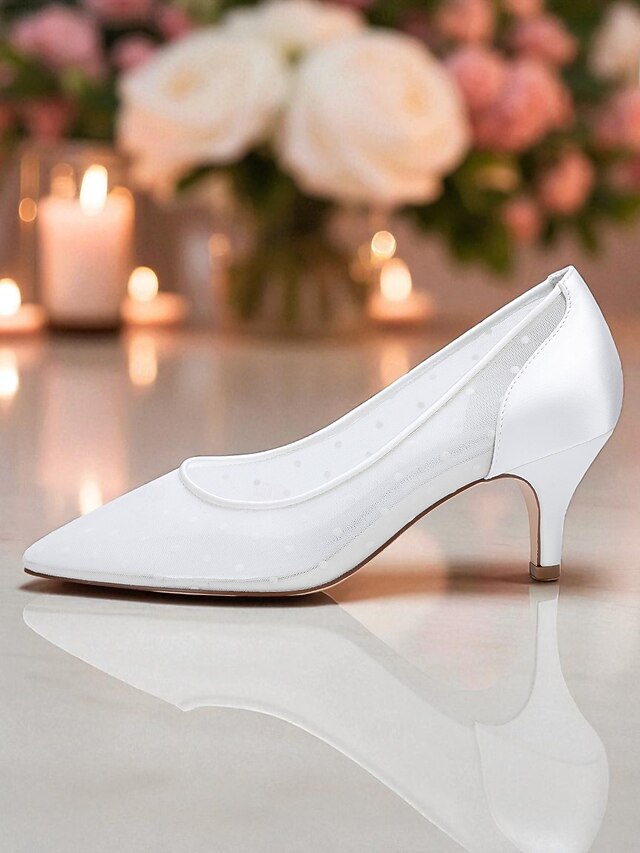 with and Shoes Mesh Low Dot Women's Wedding White Polka