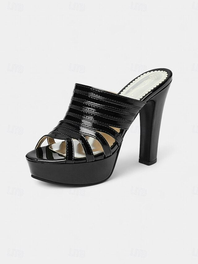 White Open-Toe Mule Women's Strappy Heels - Platform