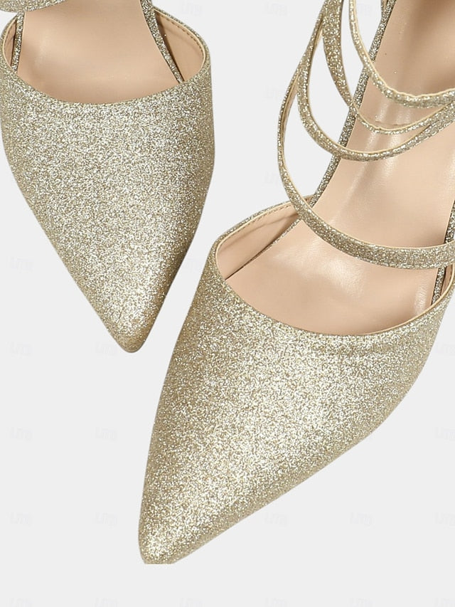 Toe - Ankle Heels Women's Glitter Strappy High Pointed Wrap